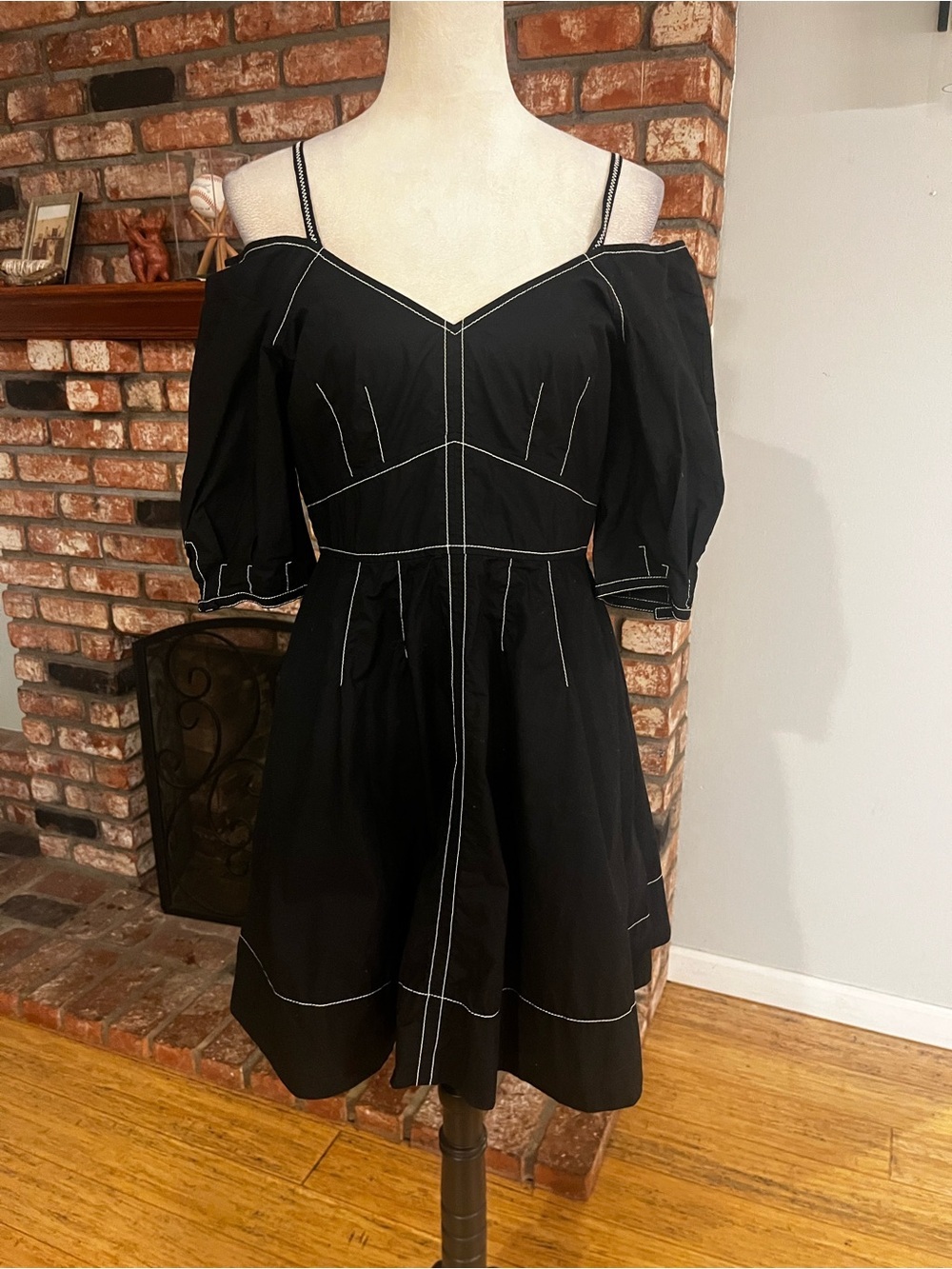 10 Crosby Derek Lam Black One-Shoulder A-Line Dress with White Stitching